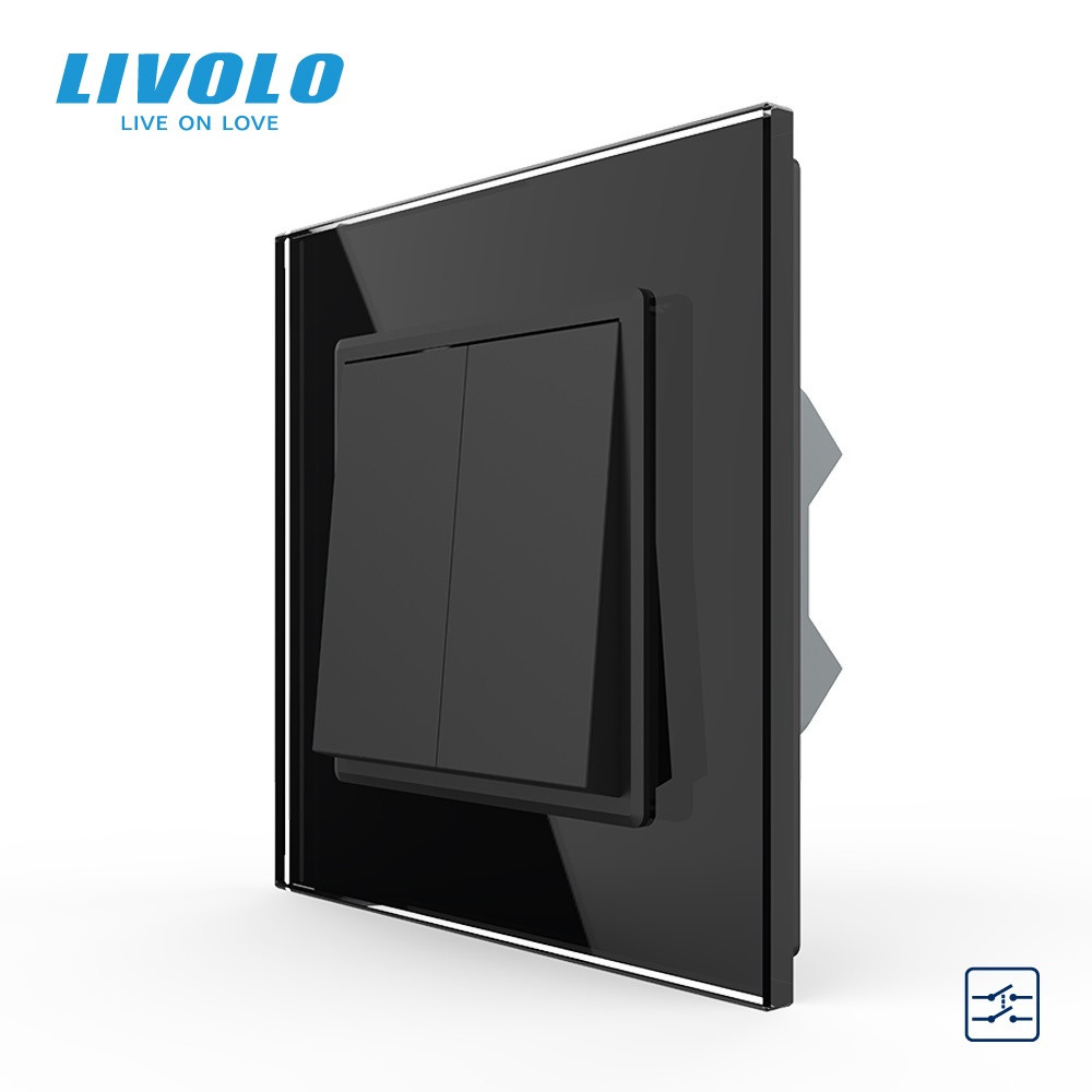 LIVOLO Двоклавішний перехресний вимикач LIVOLO чорний матовий скло Коломия - фото 9