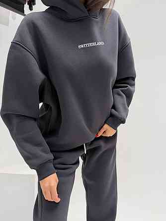 Жіночий стильний спортивний костюм-двійка: худі + штани, тринитка Пен'є на флісі турція Графіт, 50/52 Одеса