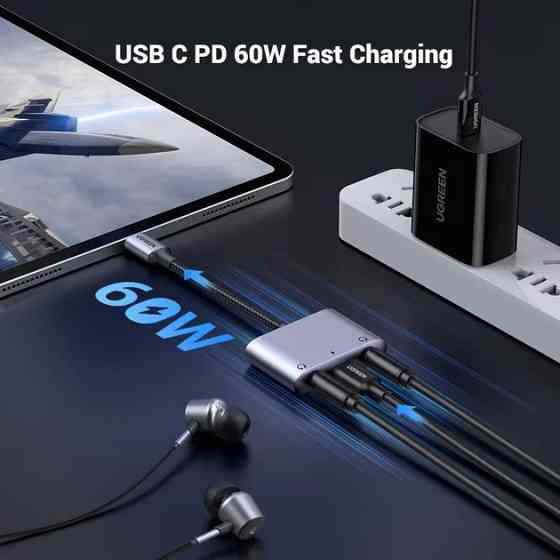 Адаптер UGREEN CM722 Перехідник USB C to USB C Dual 3.5mm AUX DAC chip PD 60W (25838) Николаев