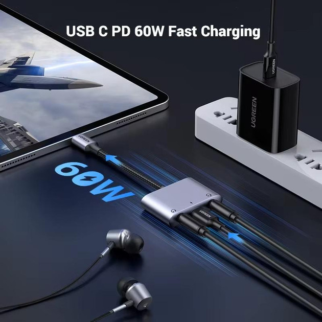 Адаптер UGREEN CM722 Перехідник USB C to USB C Dual 3.5mm AUX DAC chip PD 60W (25838) Николаев - изображение 5