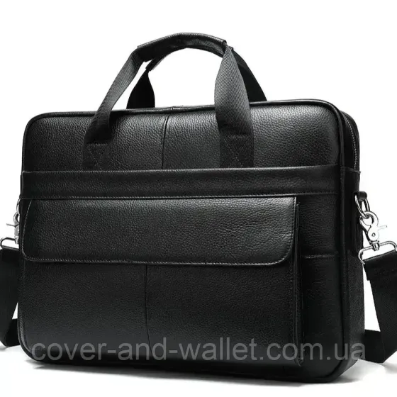 Мужская кожаная деловая сумка для ноутбука черного цвета ST Leather Киев