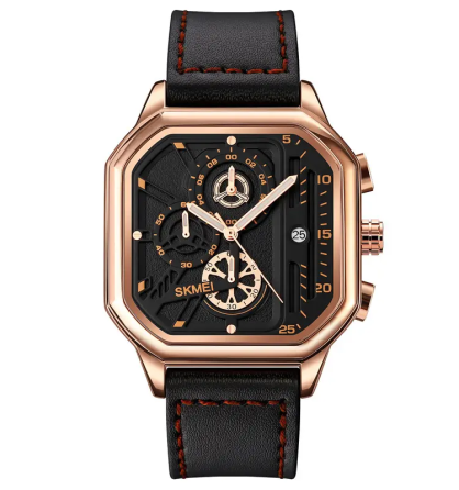 Наручний чоловічий класичний годинник Skmei 1963 Рожеве золото Київ