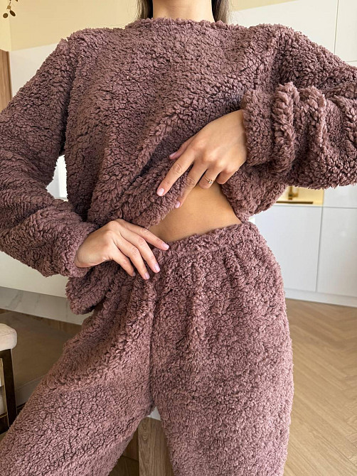 Жіноча затишна піжама-двійка: кофта та штани махра тедді Шоколадний, 42/46 Одеса - фото 7