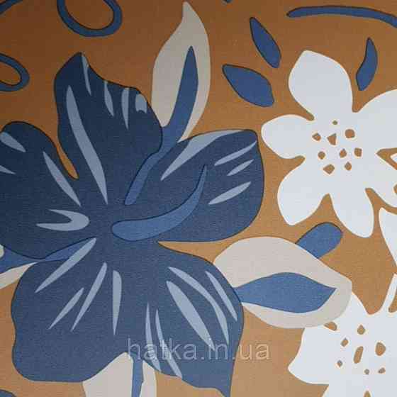 Шпалери вінілові Lutece Bensimon квіти листя сині блакитні білі бежеві на гірчичному Київ