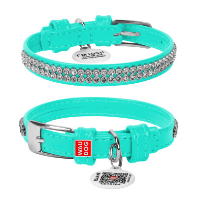 Ошейник для животных WAUDOG Glamour с QR-паспортом "Стразы" XS Ш 9 мм Д 19-25 см ментоловый (330713) Винница - изображение 4