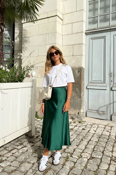 Жіноча атласна спідниця міді А-силует на резинці Зелений 42/44 Харків - фото 8