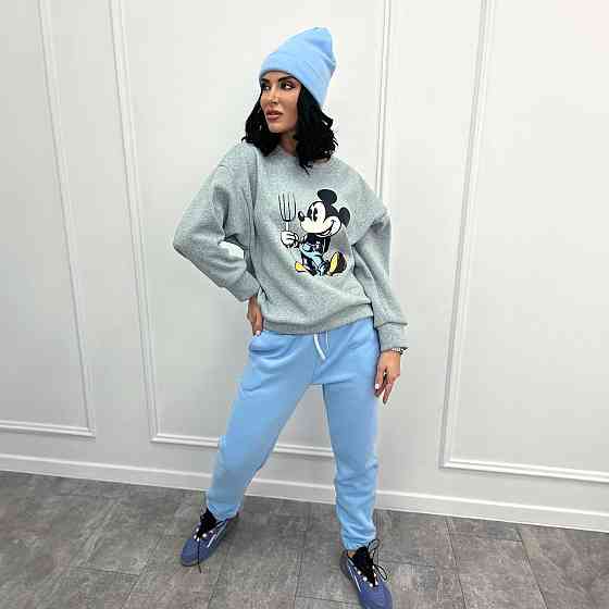 Двокольоровий спортивний костюм з шапкою "Minnie" оптом | Батал | Розпродаж моделі Блакитний, 50-52 Київ