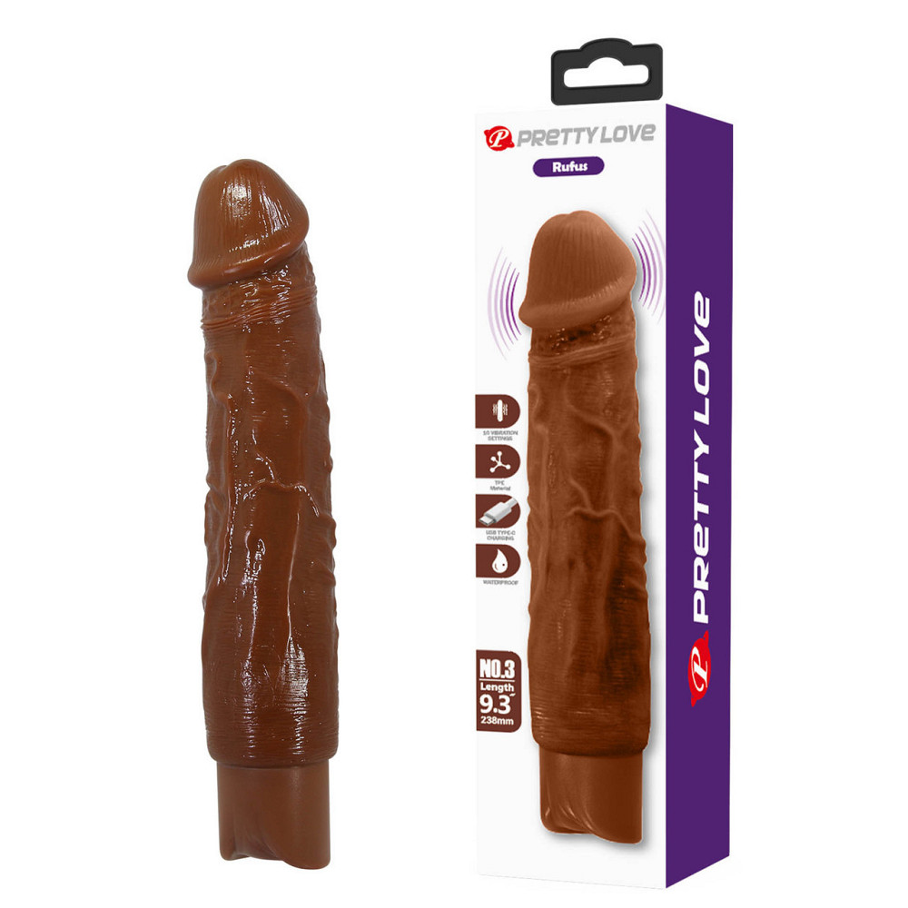 Реалістичний вібратор, що перезаряджається Pretty Love - Rufus Realistic Vibrating Dildo Brown, BW-500082-1 Sex Aura Київ - фото 1