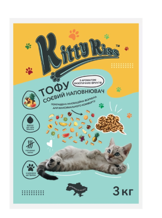 Наполнитель Кити Кис Kitty Kiss Тофу соевый для кошек с экзотическими фруктами, 3 кг Винница