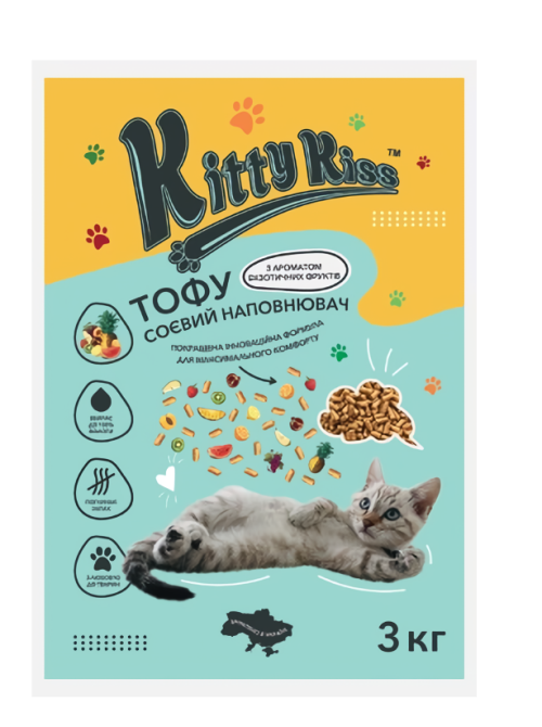 Наполнитель Кити Кис Kitty Kiss Тофу соевый для кошек с экзотическими фруктами, 3 кг Винница - изображение 1