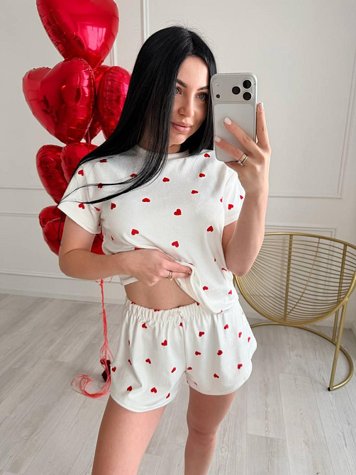 Женская стильная домашняя пижама с велюром Молочный Одесса - изображение 4