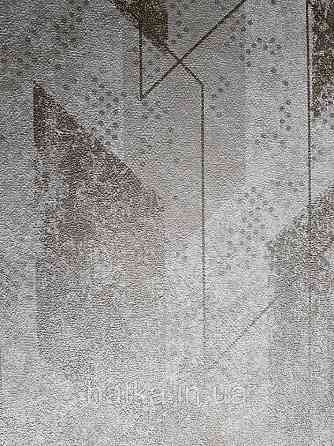 Шпалери вінілові на флізелін GranDeco Dorina метрові геометрія смуги фігури золотом на пісочно бежевому Київ