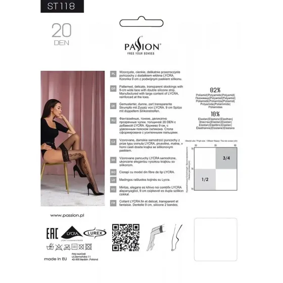 Панчохи Passion ST118 3/4 black, на ажурній силіконовій резинці, з бічним вертикальним малюнком Львів