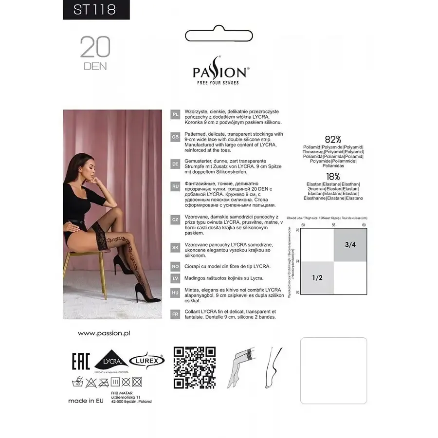 Панчохи Passion ST118 3/4 black, на ажурній силіконовій резинці, з бічним вертикальним малюнком Львов - изображение 4