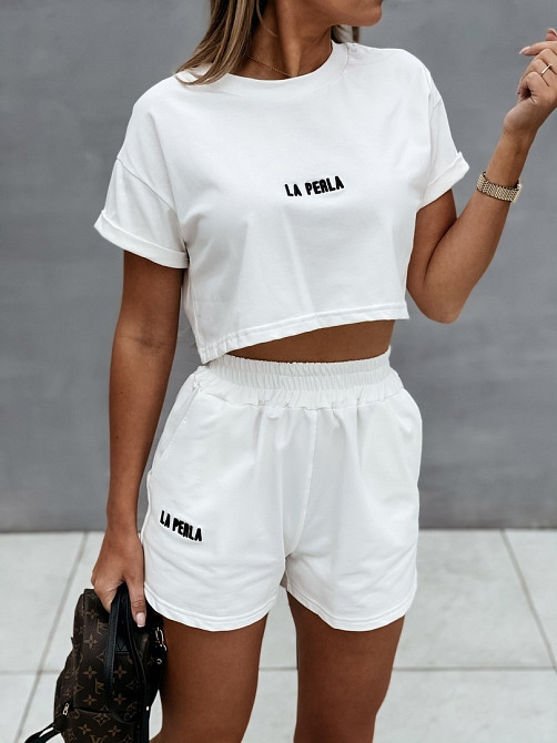 Костюм спортивний з шортами "La perla" оптом | Розпродаж моделі Білий, 42-44 Київ - фото 3