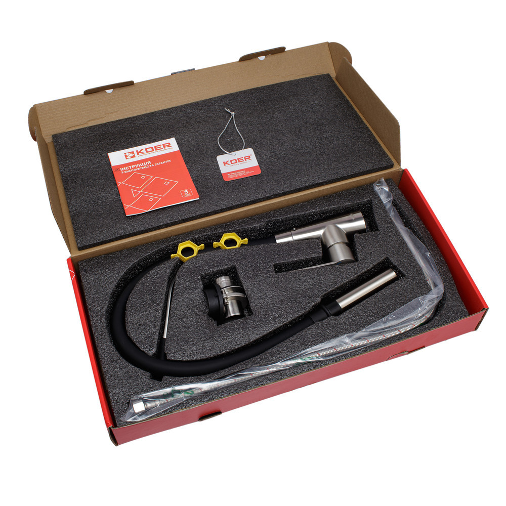 Кухонный смеситель с черным силиконовым изливом Koer KI-70022-02 (из нерж. стали) (KR4799) Киев - изображение 5