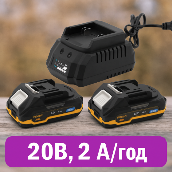 Набір акумуляторів Procraft 20 В 2 × 2 Ah із зарядкою Li-Ion комплект для дриля, шурупокрута, болгарки, запасні акумулятори Львів