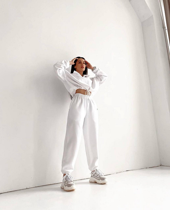 Женский теплый прогулочный костюм двойка из двухстороннего плотного флиса Белый, 42/44 Одесса - изображение 3