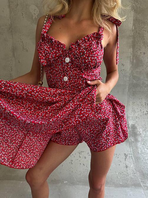 Жіночий романтичний мінікомбінезон у квітковий принт супер софт Червоний, 42/44 Одеса - фото 6