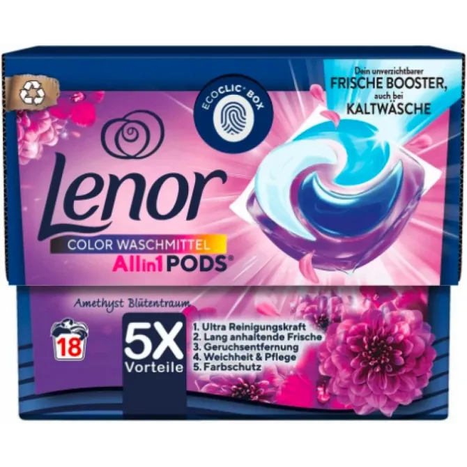 Гель-капсулы для стирки Lenor 3в1 Amethyst Blutenraum для цветного белья, 18 шт Львов - изображение 1