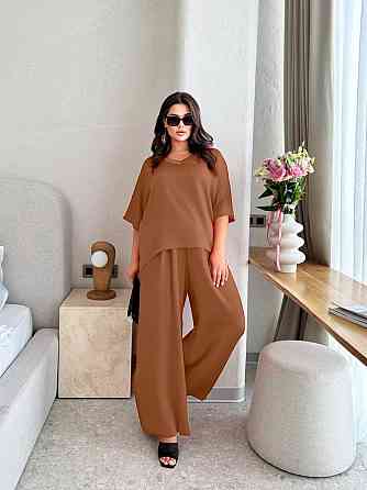 Жіночий легкий костюм оверсайз: футболка та штани жатий шовк Моко, 3XL/7XL Одеса