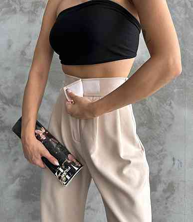 Жіночі базові штани на липучці турецька костюмка Бежевий, 46/48 Одеса