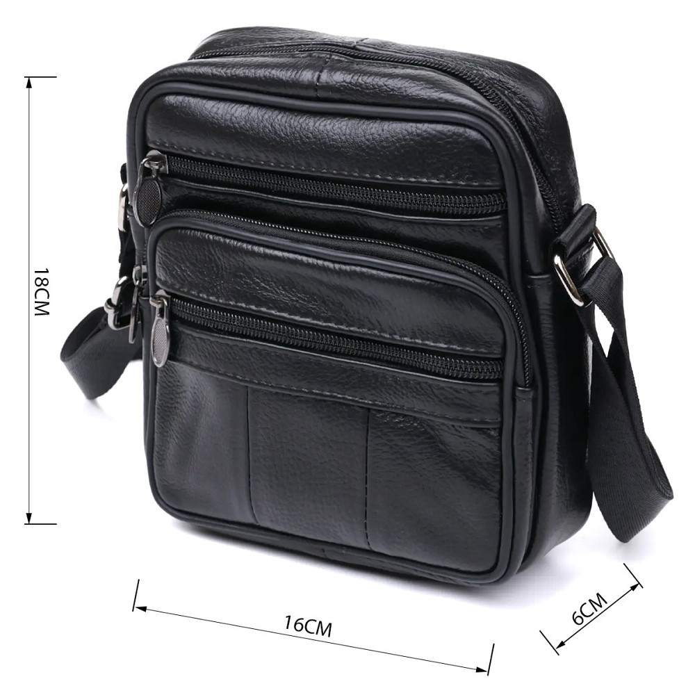 Шкіряна невелика чоловіча сумка Vintage 20370 Чорний Київ - фото 7