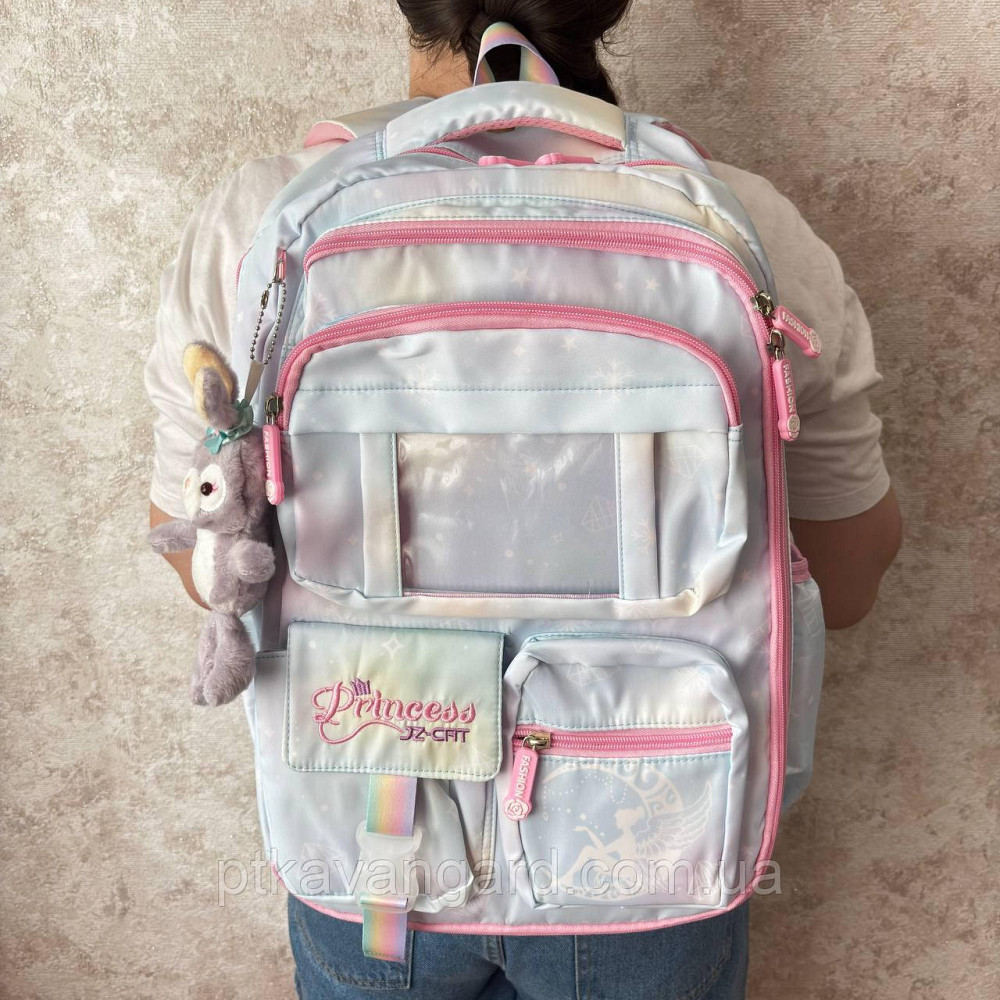 Рюкзак школьный для девочки (ортопедическая спинка, брелок) голубой C 65508 Хмельницкий - изображение 3