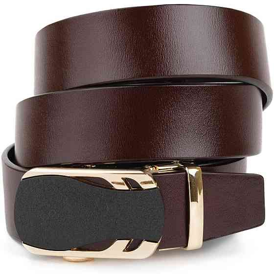 Ремень мужской с золотистой пряжкой автомат Vintage 20323 Коричневый Киев