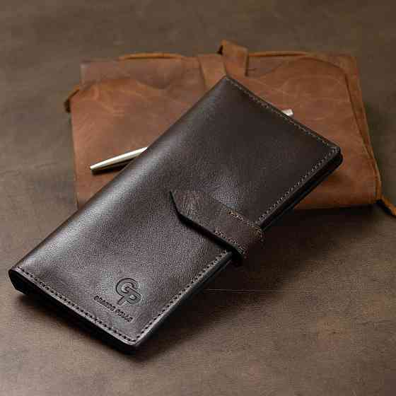 Кожаное мужское глянцевое портмоне GRANDE PELLE 11517 Коричневый Киев