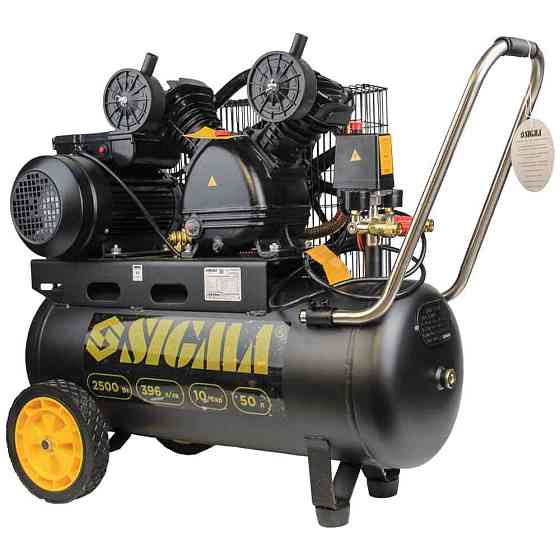 Компресор двоциліндровий ремінний (V) 2.5 кВт 396 л/хв 10бар 50 л (2 крани) SIGMA (7044131) Київ