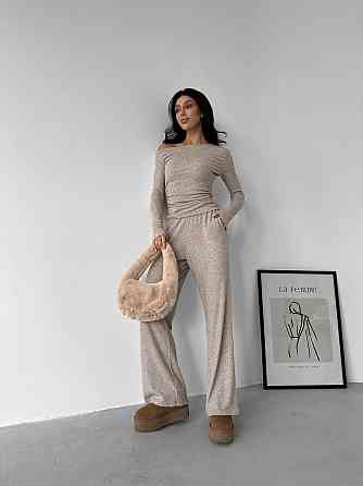 Женский базовый костюм двойка: лонгслив и брюки ангора рубчик Беж, 42/44 Одесса