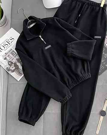 Жіночий повсякденний теплий костюм із двостороннього флісу з нашивками Чорний, 42/46 Одеса
