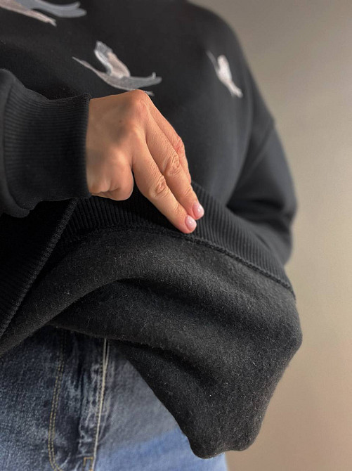 Світшот жіночий Pepper&mint 24-18 вишивка птахи оверсайз утепленний чорний, чорний, M Київ - фото 14