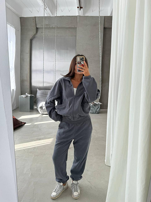 Жіночий теплий спортивний костюм: кофта та штани турецький двосторонній фліс Графіт, 46/48 Одеса - фото 1