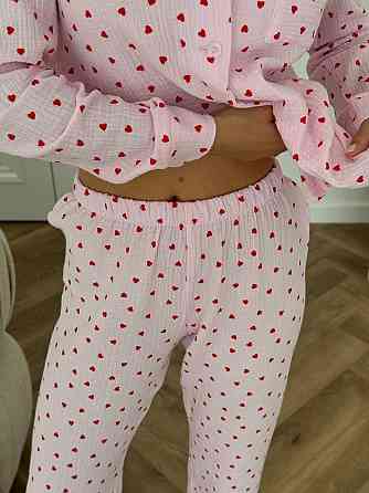 Женский комплект из натуральной ткани Сердечки, Розовый, XL-2XL Харьков