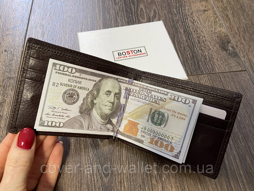 Коричневый маленький мужской кошелек на магнитах с зажимом Boston B 460 Киев - изображение 5