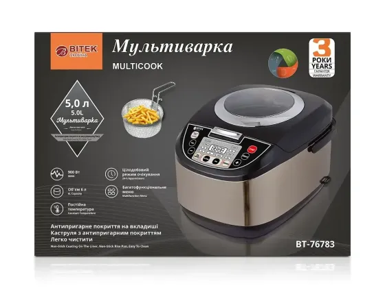 Мультиварка об'ємом 5,0л 900Вт BITEK BT-76783 Дисплей, 21 програма, відстрочка старту 24 години, огл Київ