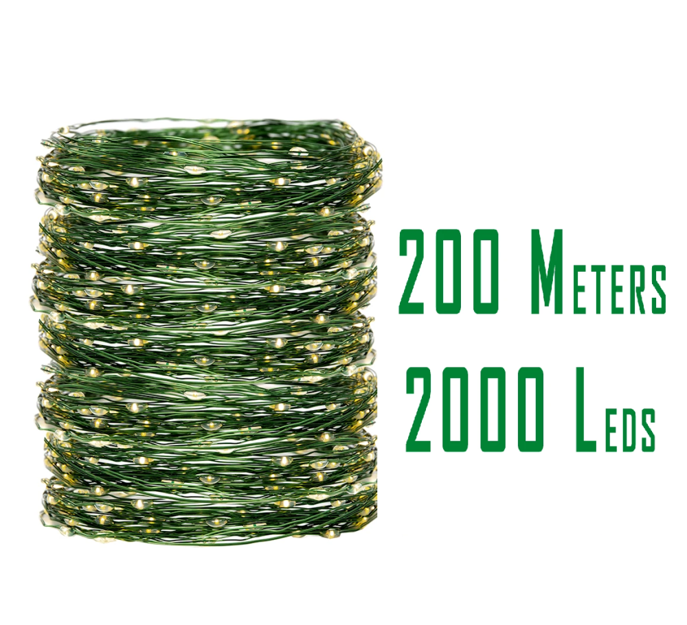 Гирлянда светодиодная Роса 200м 2000 Led от сети на зеленой проволоке + пульт ДУ (Теплый белый) Киев - изображение 10