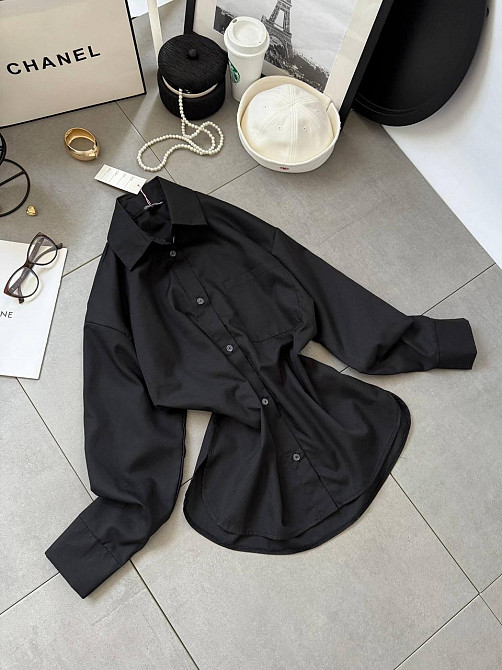 Жіноча базова сорочка на ґудзиках із бавовни Чорний, 46/48 Одеса - фото 4