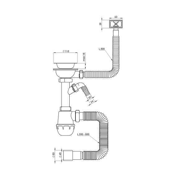 TAU Сифон для кухонной мойки с пластиковым выпуском 3½" выводом под стир. машину квадратным пер Киев