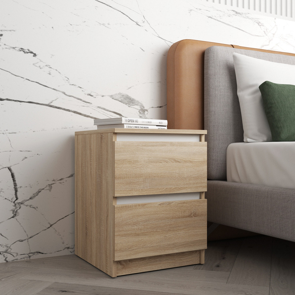 Прикроватная тумба VAYS R-5 Дуб Сонома-Белые планки, 2 ящика без ручек, ЛДСП 40×40×53 см – тумба в спальню Львов - изображение 2