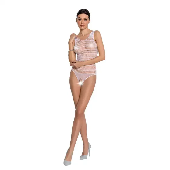 Бодістокінг з доступом Passion BS086 white, вертикальна сітка, виріз на спинці Львів