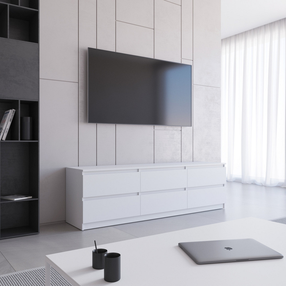 Тумба под телевизор VAYS R-12 Белый, 6 ящиков без ручек, ЛДСП, 180×40×53 смек R-12 Белый Львов - изображение 1