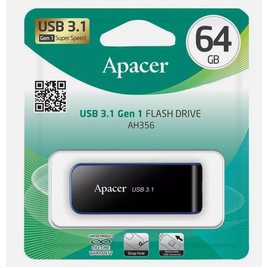 Флеш-накопичувач Apacer USB 3.2 Gen 1 AH356 64GB Black Київ - фото 2