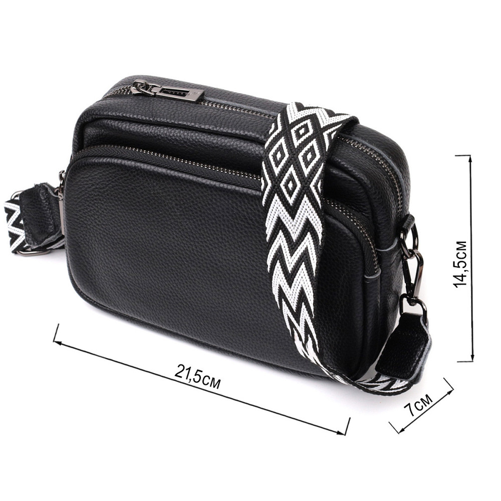 Компактная женская сумка кросс-боди из натуральной кожи Vintage 22294 Черная Киев - изображение 3