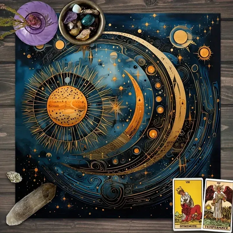 Скатерть для Таро 75×75 см — космическое алтарное полотно с изображением солнца, луны и звёзд Киев - изображение 4