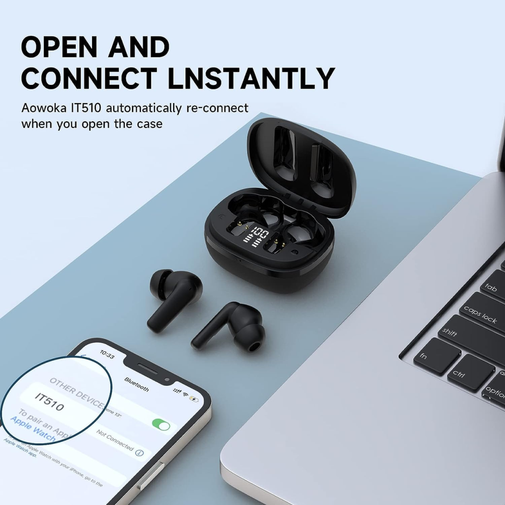 Беспроводные headphones Aowoka IT510 Bluetooth 5.3, наушники-вкладыши 4 микрофона CVC8.0 влагозащита IPX5 с LED экраном Киев - изображение 7