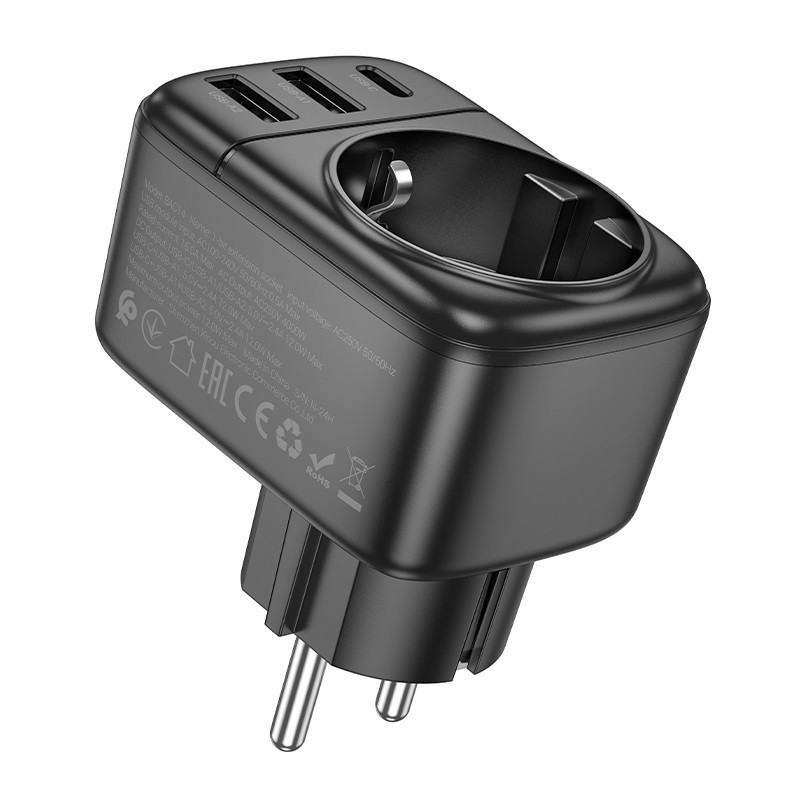 Сетевой фильтр BOROFONE BAC14 с одной розеткой, черный Киев - изображение 6