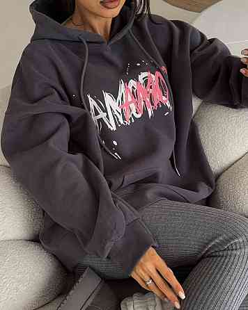 Жіноче тепле оверсайз худі AMORE тринитка на флісі Графіт Одеса